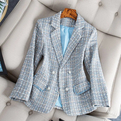 Blazer entallado de encaje y cuadros con diseño femenino – ALTHEA