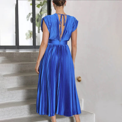 Celestia – Vestido elegante plisado con escote en V y espalda descubierta para mujer