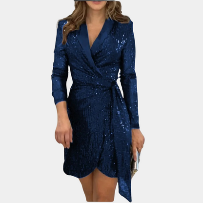 Vestido blazer cruzado con lentejuelas y manga larga – SIRENA