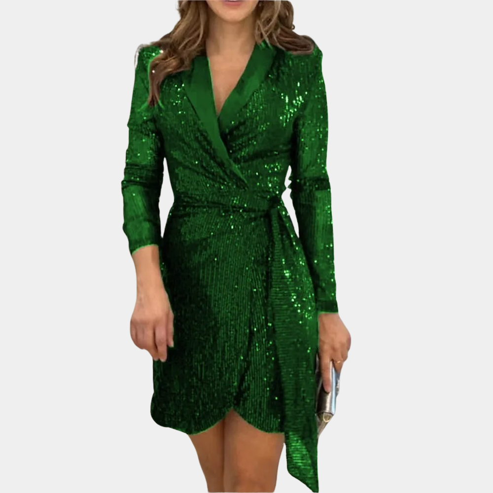 Vestido blazer cruzado con lentejuelas y manga larga – SIRENA