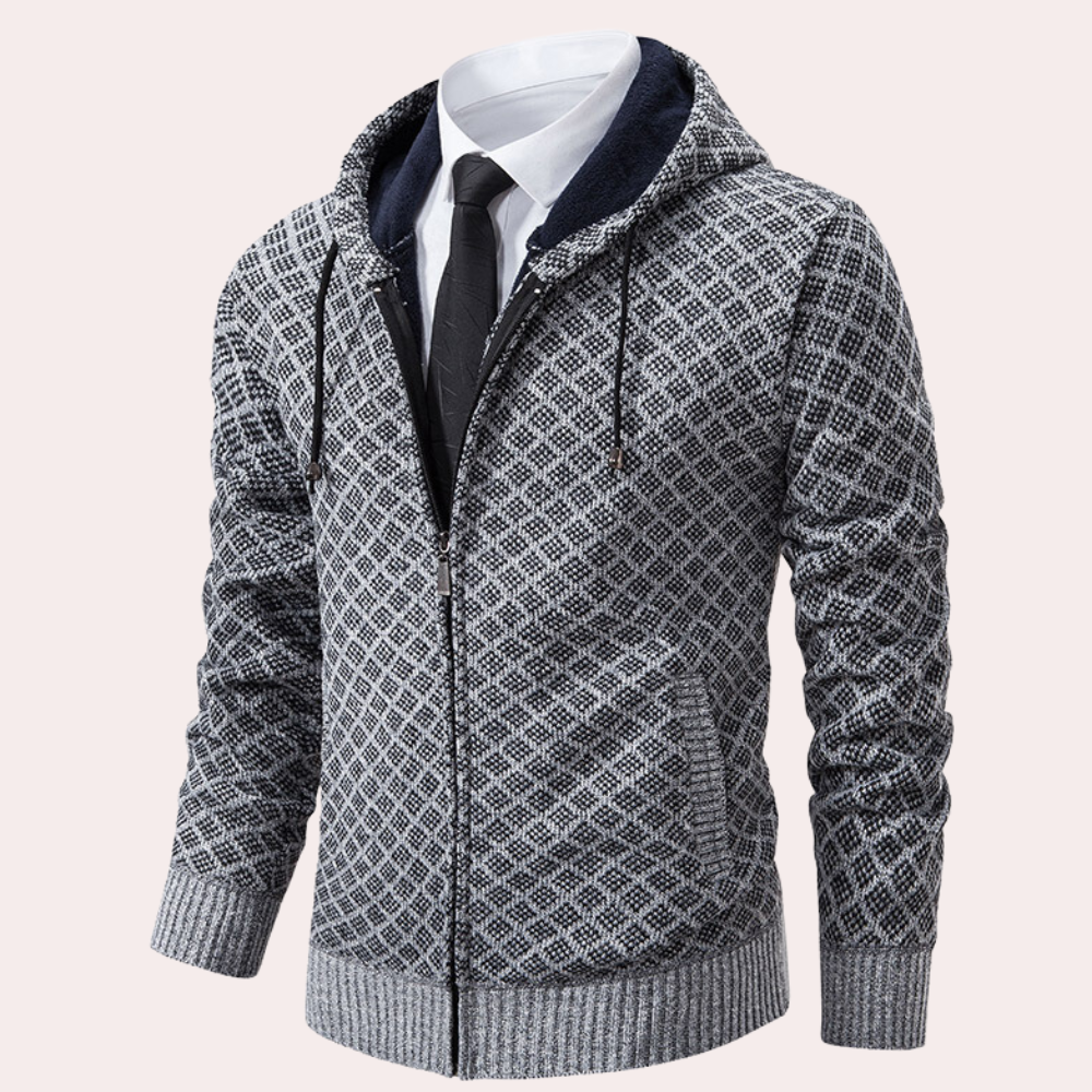 IZAN - Cárdigan de punto para hombre con capucha