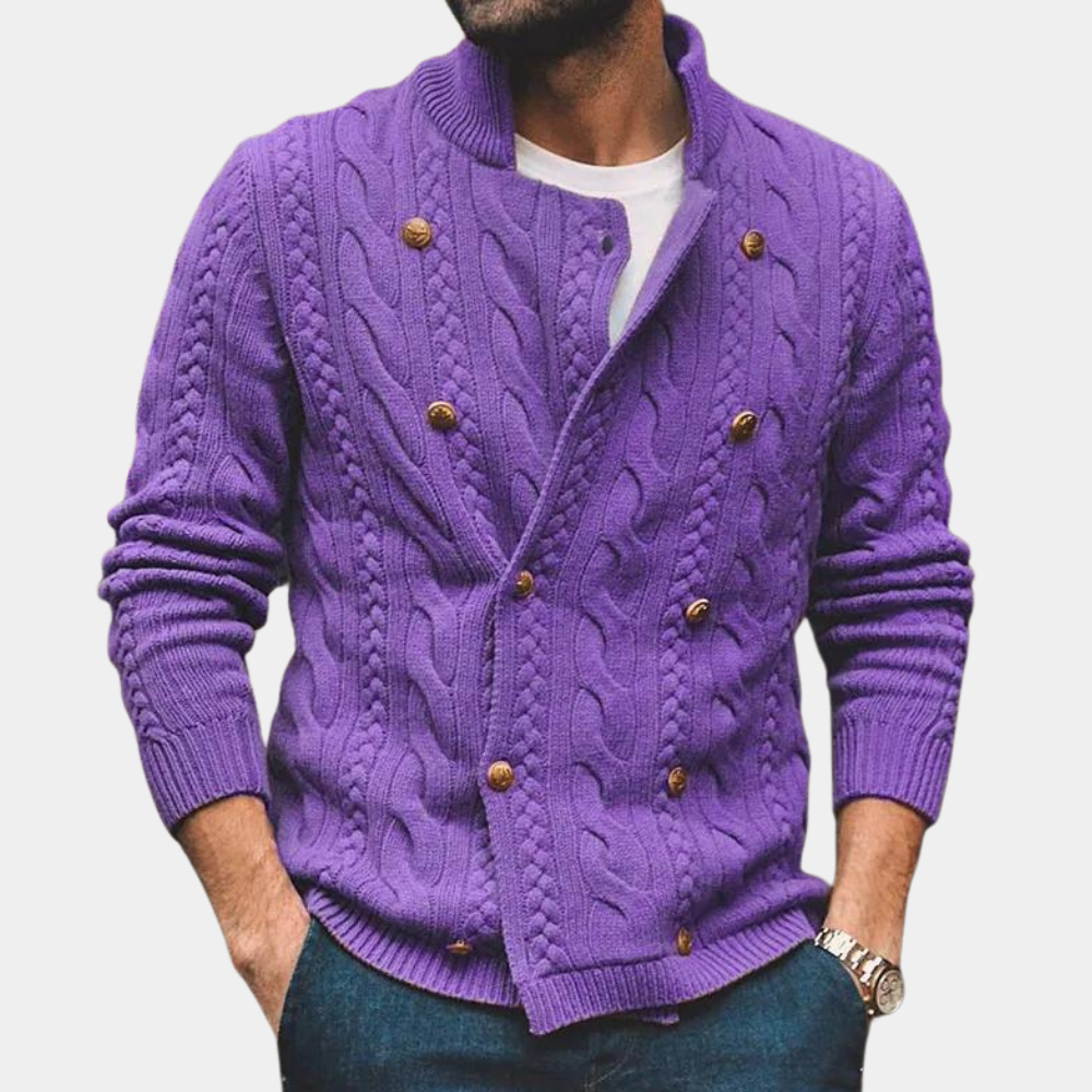 OLIVER - Cárdigan de punto trenzado para hombre con puños de canalé