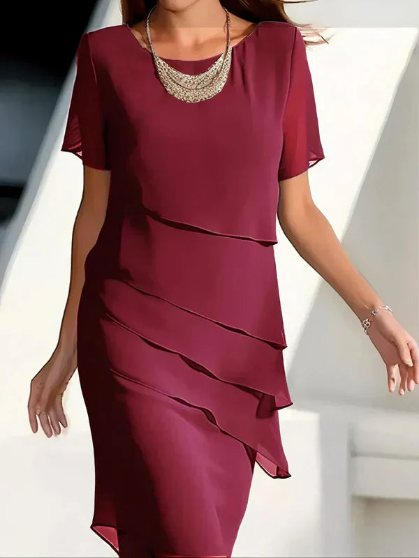 Vestido midi con capas y manga corta para invitada de boda – AMAYA
