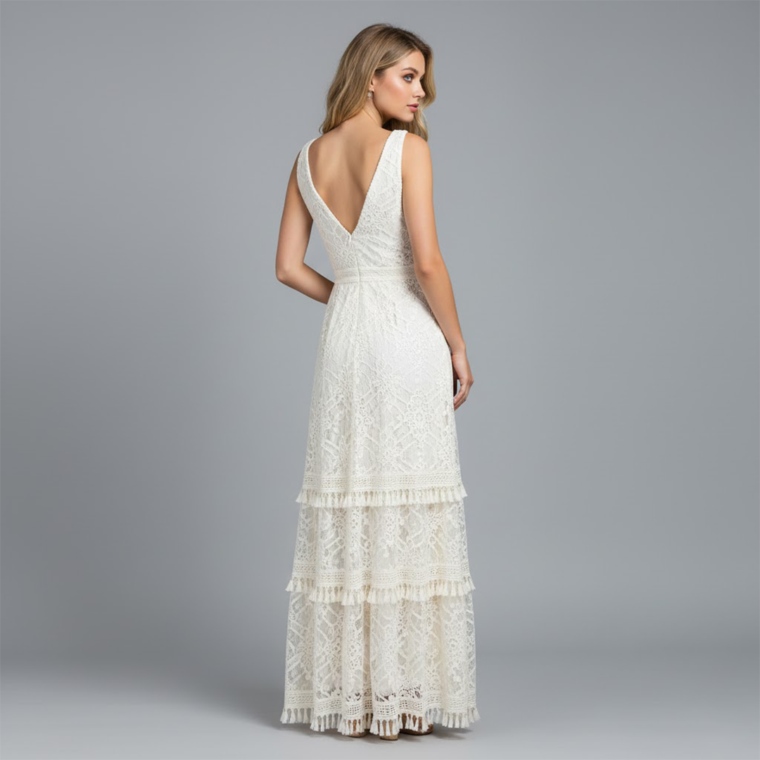 Avarella – Vestido largo de encaje con escote en V para mujer