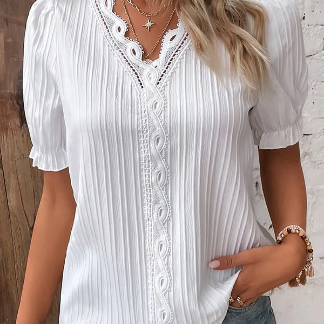 Blusa de encaje elegante con escote en V para mujer – ARIANNE