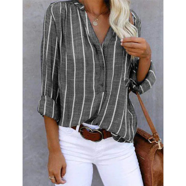 Sitara – Blusa fluida con escote en V y cierre de botones para mujer