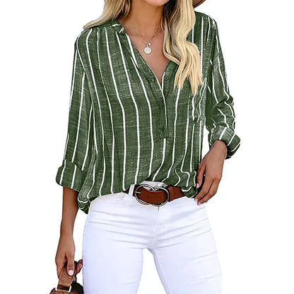 Sitara – Blusa fluida con escote en V y cierre de botones para mujer