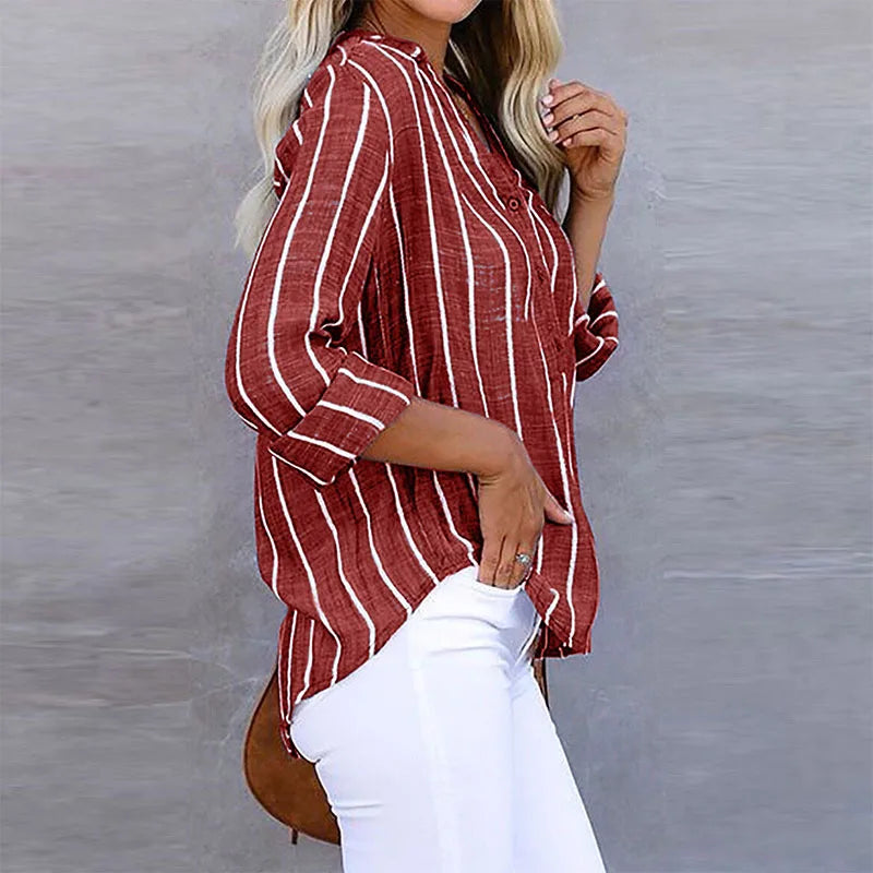 Sitara – Blusa fluida con escote en V y cierre de botones para mujer