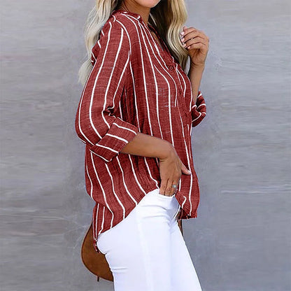 Sitara – Blusa fluida con escote en V y cierre de botones para mujer