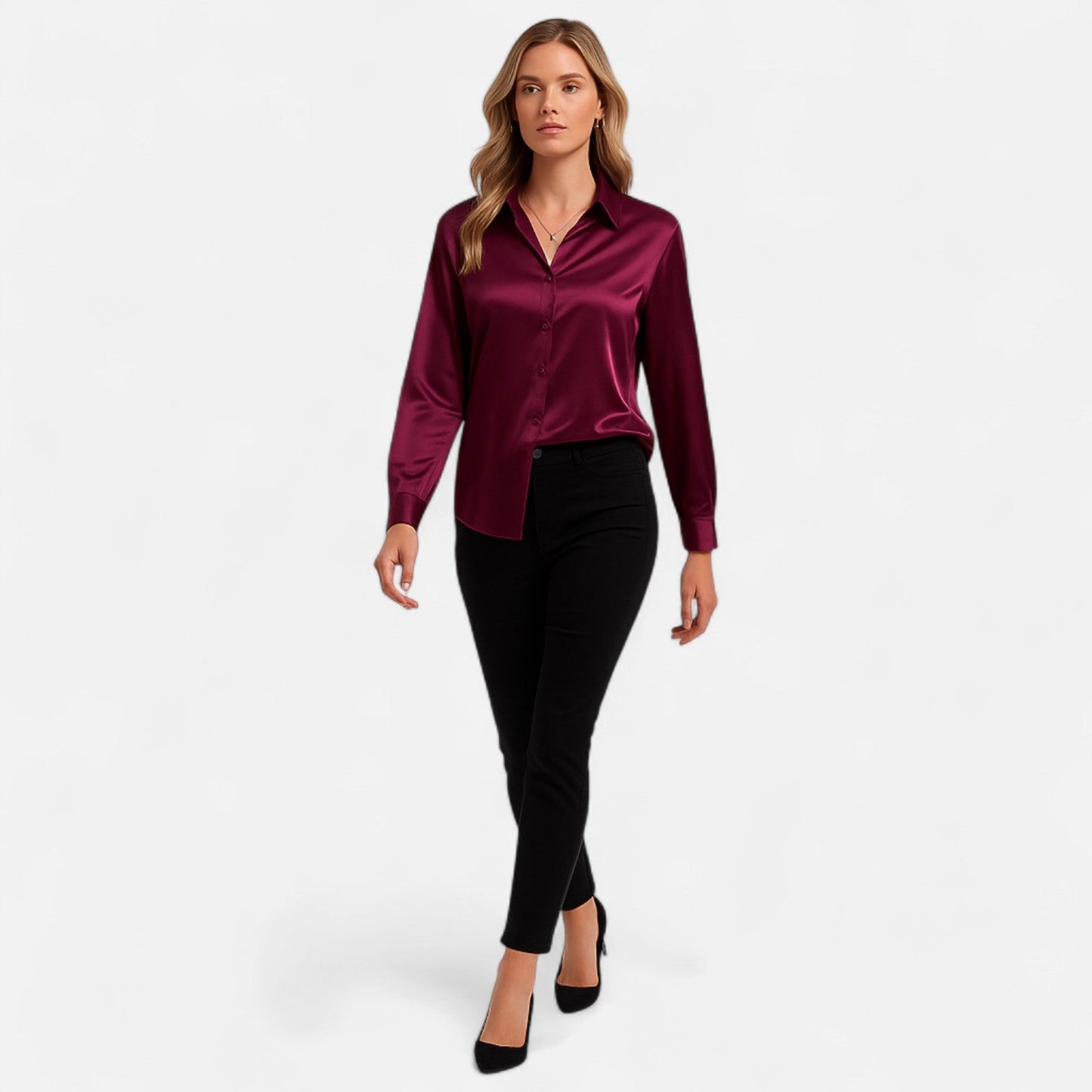 Dorevelle – Camisa satén para mujer con cuello clásico