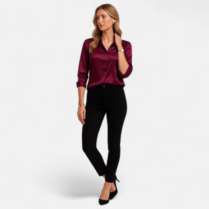 Dorevelle – Camisa satén para mujer con cuello clásico