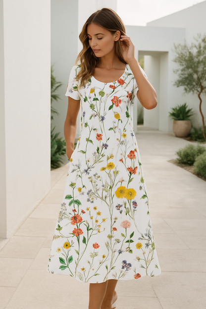 Floréal – Vestido de verano con manga corta y estampado floral para mujer