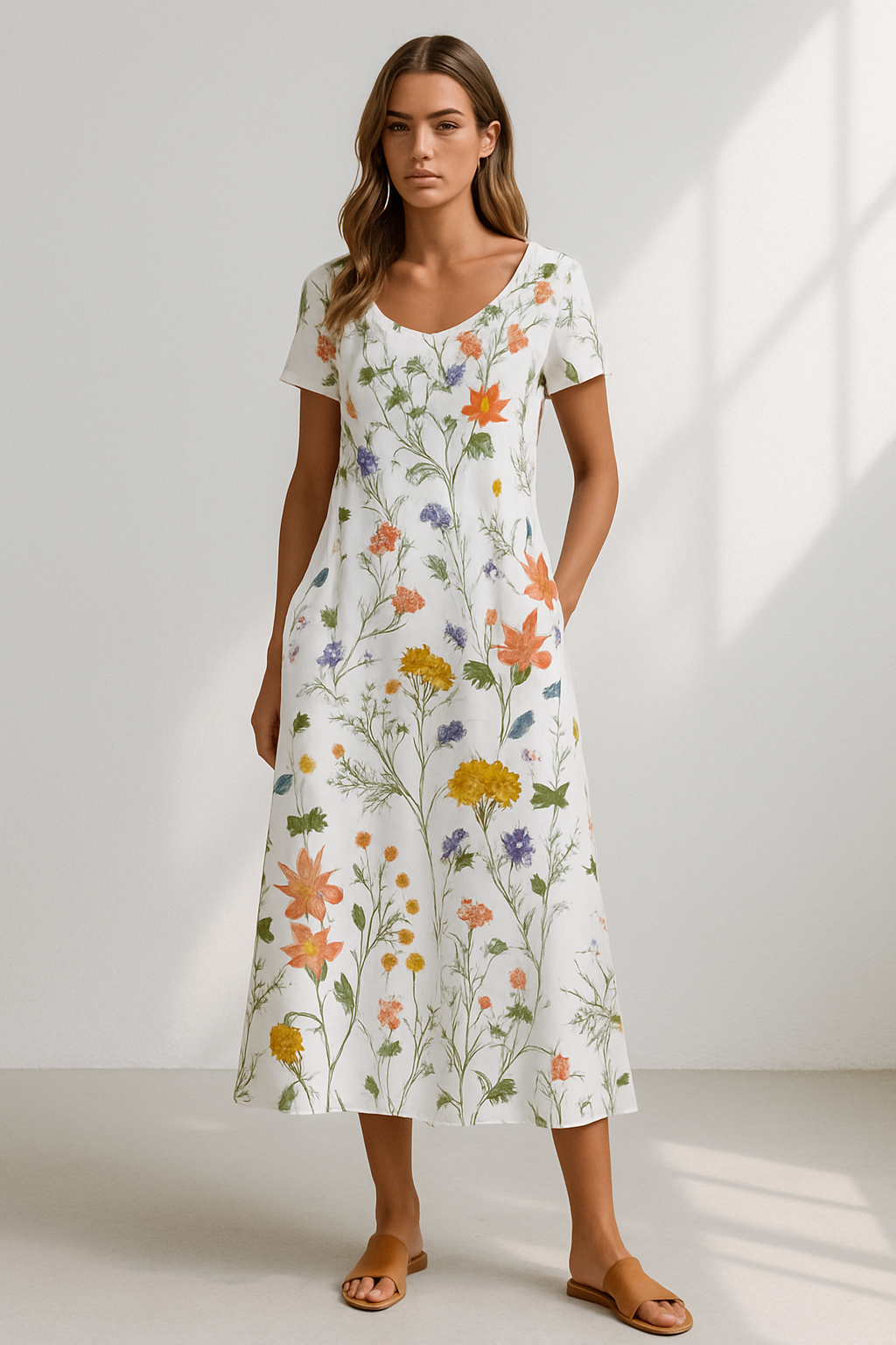 Floréal – Vestido de verano con manga corta y estampado floral para mujer