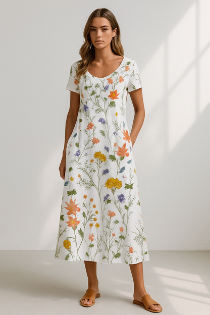 Floréal – Vestido de verano con manga corta y estampado floral para mujer