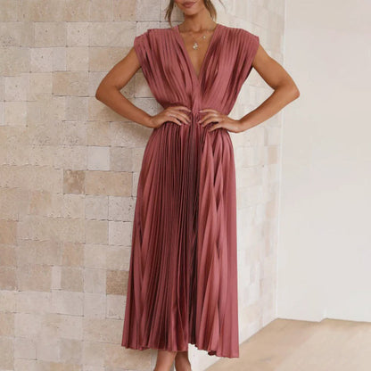 Celestia – Vestido elegante plisado con escote en V y espalda descubierta para mujer