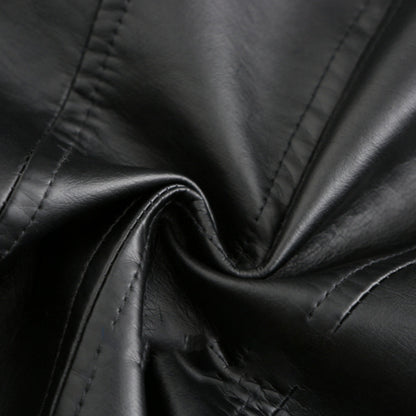 FENNA – Chaqueta de cuero elegante con cuello redondo y cierre de botones para mujer