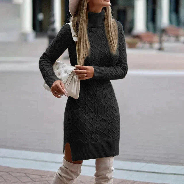 Vestido de punto para mujer con cuello alto y diseño trenzado – IVANELLA