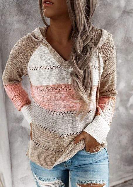 Jersey de mujer a rayas con cuello en pico – VERENIA