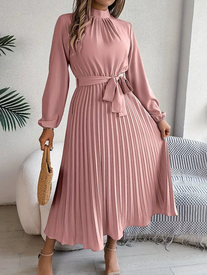 Harriet – Vestido midi plisado con mangas largas y cinturón para mujer