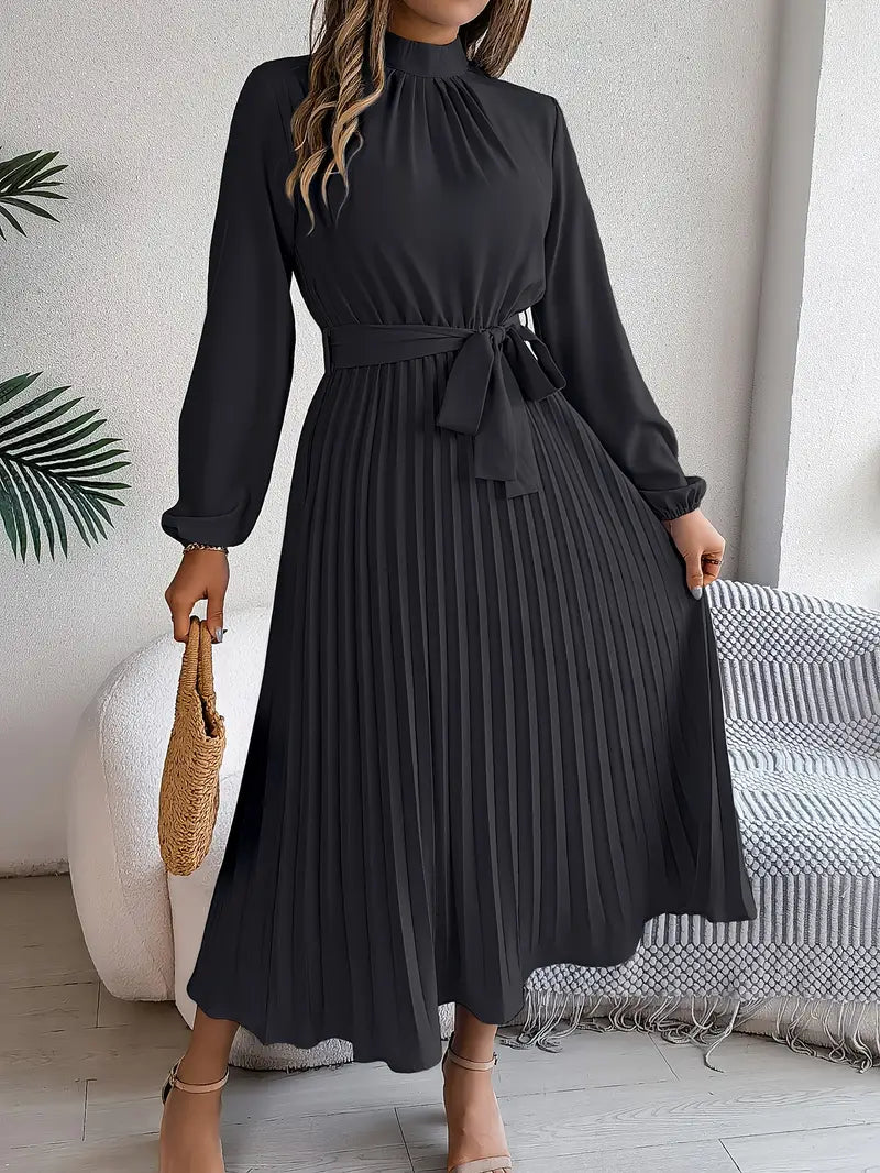 Harriet – Vestido midi plisado con mangas largas y cinturón para mujer