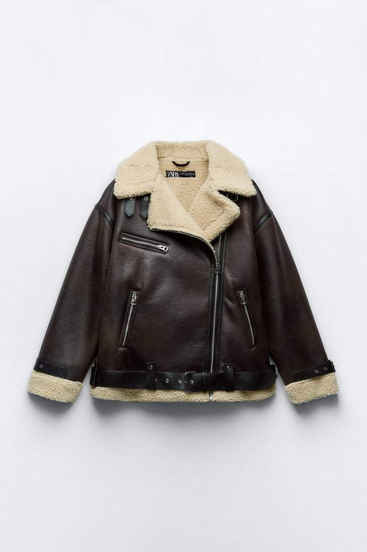 Chaqueta elegante de mujer con solapa en tejido sintético – ELEONORA