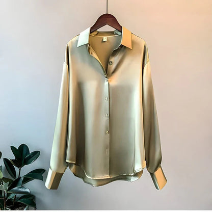 ADDIE – Blusa de seda y cómoda de manga larga para mujer