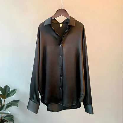 ADDIE – Blusa de seda y cómoda de manga larga para mujer