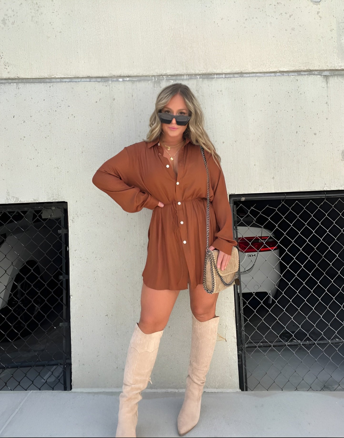 Aurora – Vestido camisa largo con botones y mangas largas para mujer