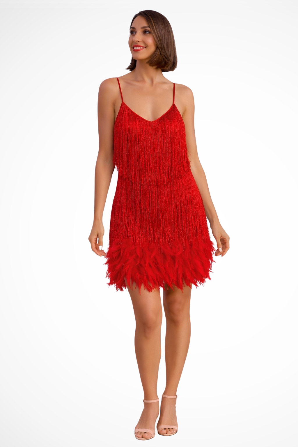 LARISSA – Vestido cóctel sin mangas con detalle de flecos
