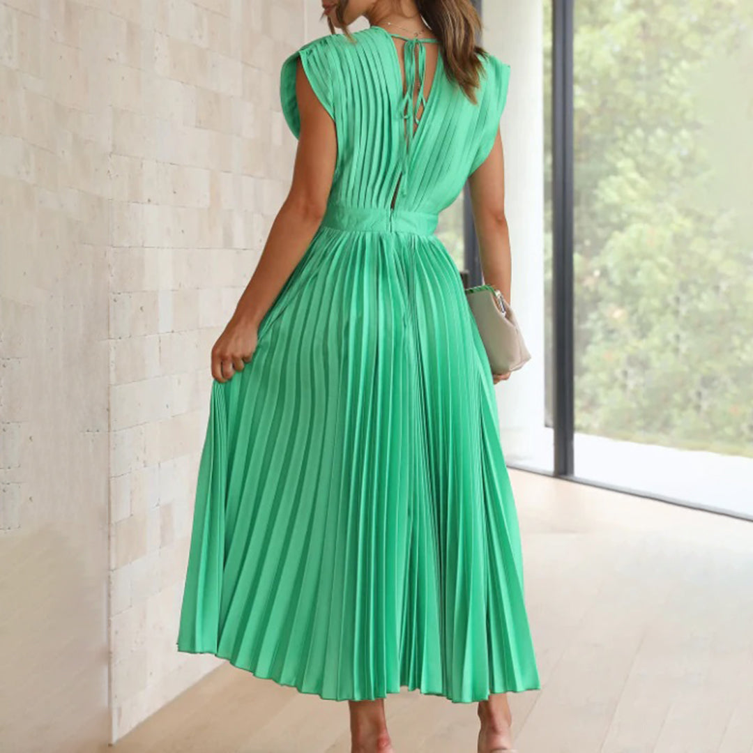 Celestia – Vestido elegante plisado con escote en V y espalda descubierta para mujer