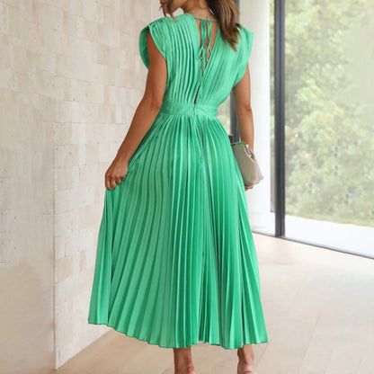 Celestia – Vestido elegante plisado con escote en V y espalda descubierta para mujer
