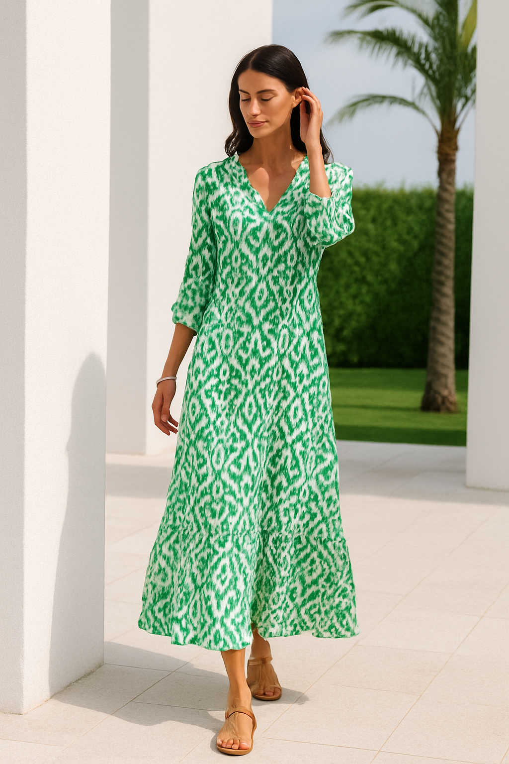 Solara – Vestido de verano con escote en V y mangas semicortas para mujer