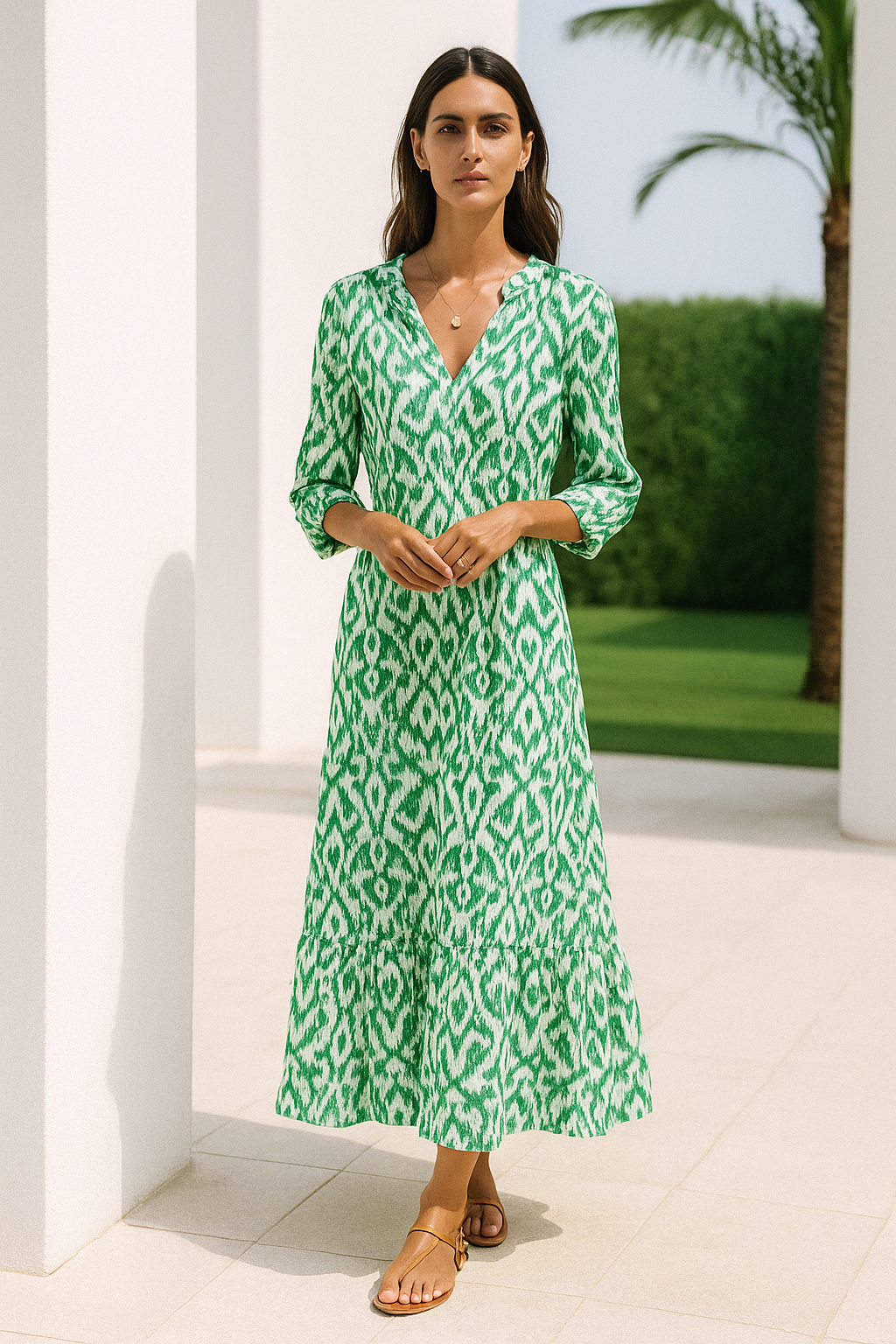Solara – Vestido de verano con escote en V y mangas semicortas para mujer