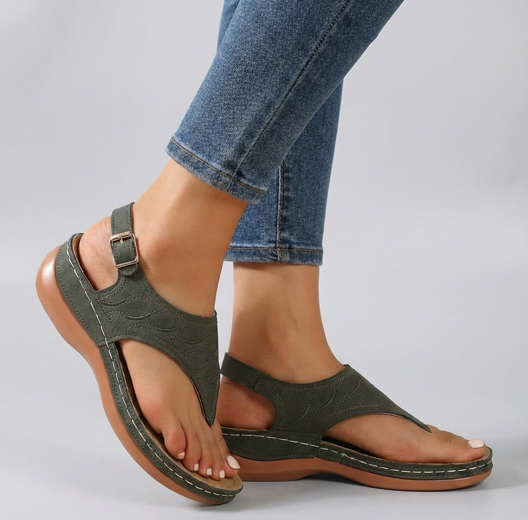 Orlina – Sandalias de cuña con tira al tobillo y ajuste cómodo para mujer