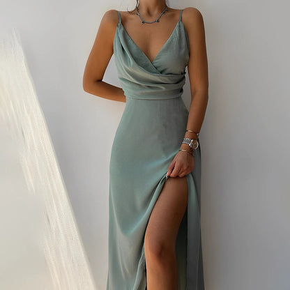 ZIENA – Vestido de fiesta elegante con abertura alta y diseño cómodo