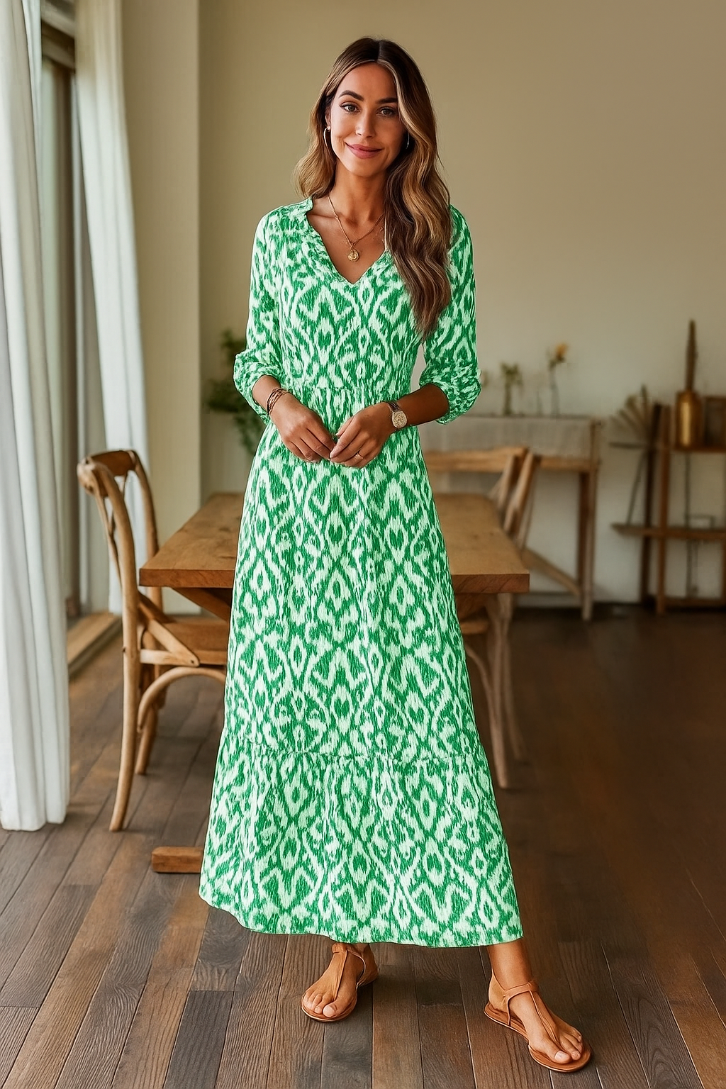Solara – Vestido de verano con escote en V y mangas semicortas para mujer