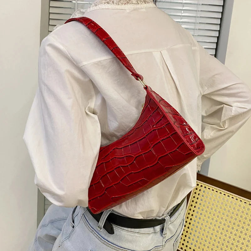 ORABELLA - Bolso de hombro brillante con diseño de piel de cocodrilo para mujeres