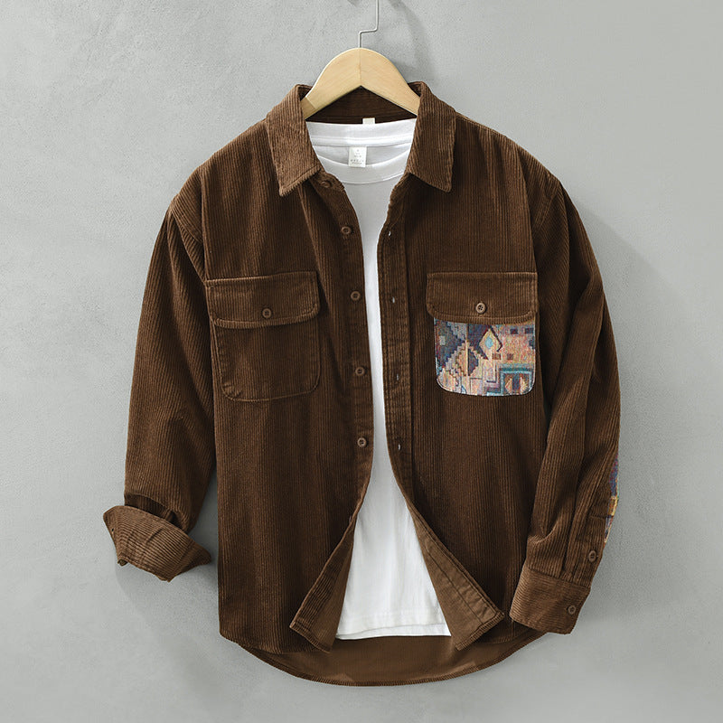 ETHAN - Camisa de pana con cierre de botones para hombre
