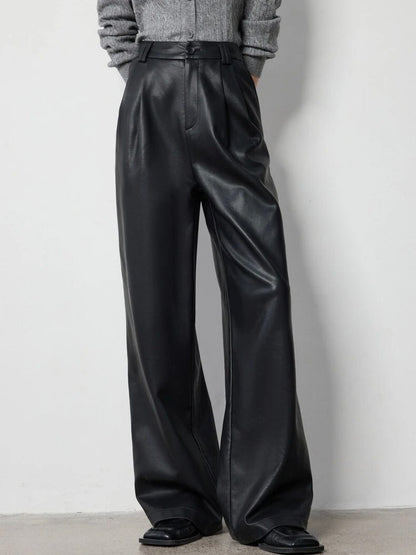 Pantalón de mujer de talle alto con pierna ancha y pliegue marcado – ANTIA