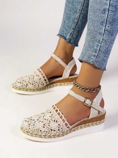 NADIA – Sandalias de cuña bohemias con correa al tobillo para mujer
