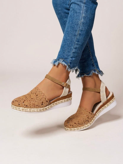 NADIA – Sandalias de cuña bohemias con correa al tobillo para mujer