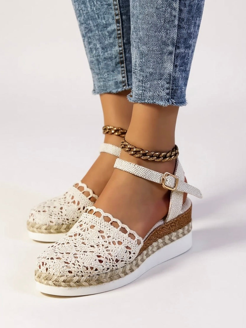 NADIA – Sandalias de cuña bohemias con correa al tobillo para mujer