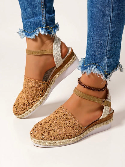 NADIA – Sandalias de cuña bohemias con correa al tobillo para mujer