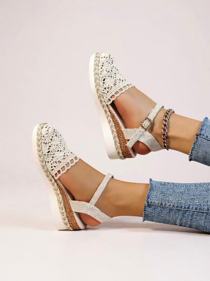 NADIA – Sandalias de cuña bohemias con correa al tobillo para mujer