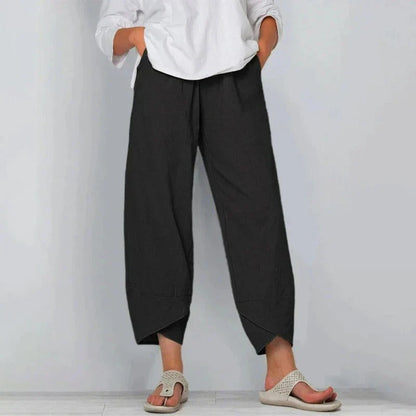 Pantalón de lino y algodón con cintura elástica – NATELLE
