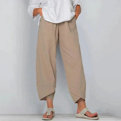 Pantalón de lino y algodón con cintura elástica – NATELLE