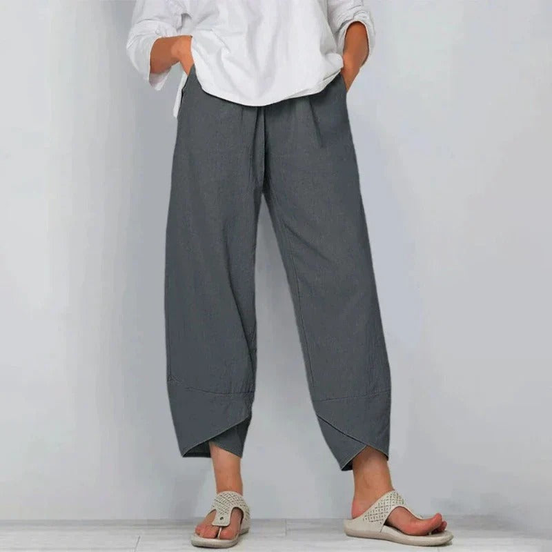 Pantalón de lino y algodón con cintura elástica – NATELLE