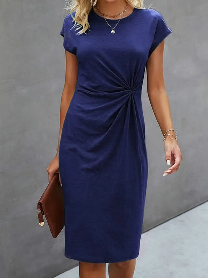 Aurora – Vestido midi elegante de manga corta con detalle frontal retorcido para mujer