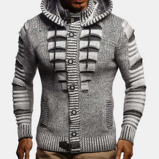 HUGGO - Sudadera de punto con capucha y botones para hombre