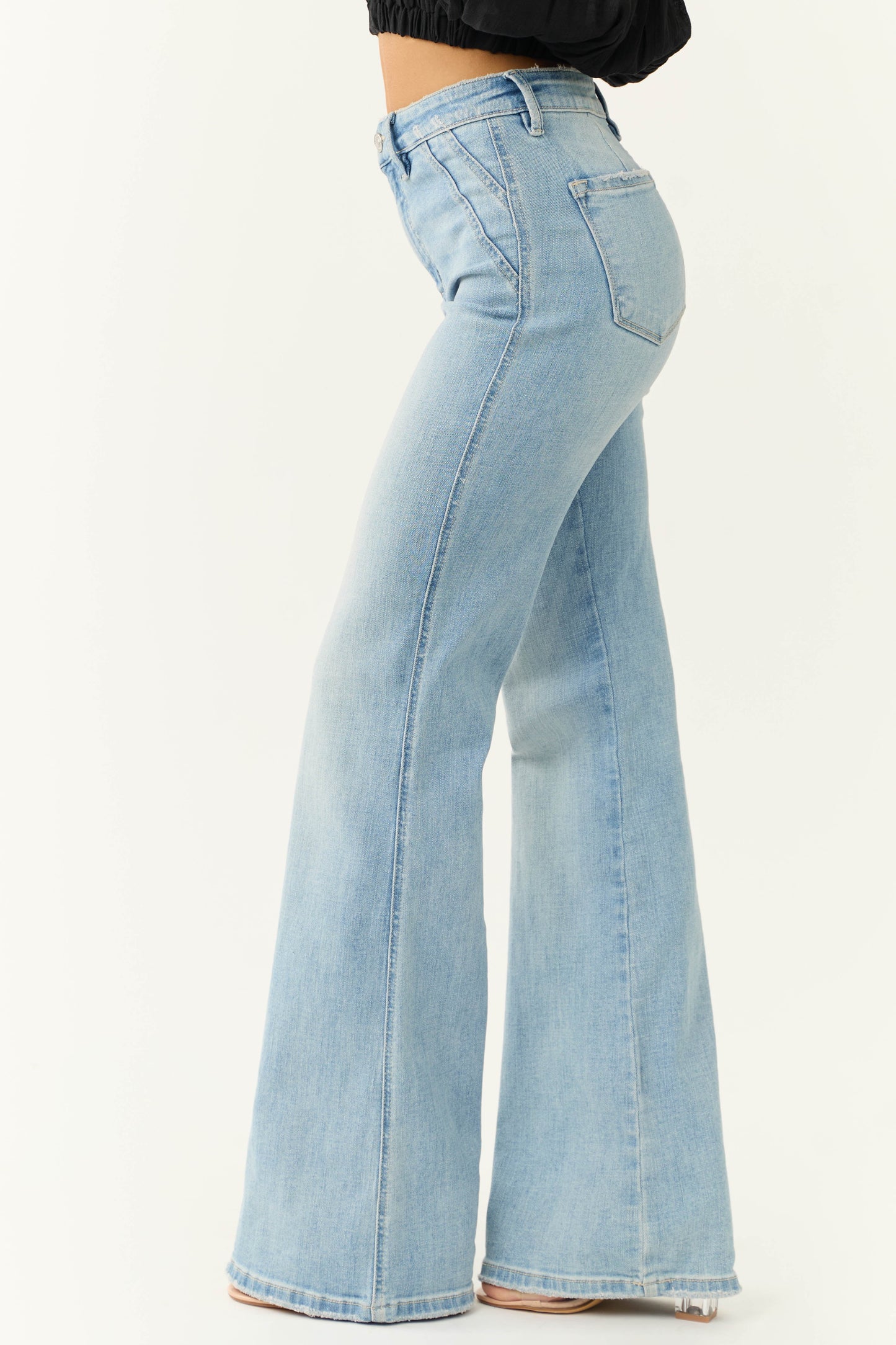 ELARÉA – Vaquero de campana para mujer en denim azul claro